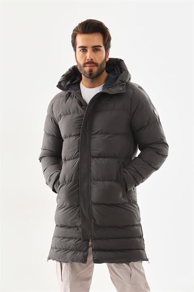 Unisex Şişme Uzun Kapşonlu Mont