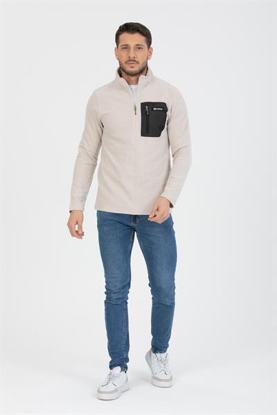 Yarım Fermuarlı Cepli Selanik Hırka