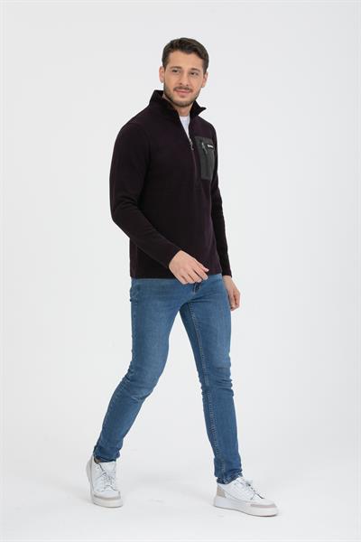 Yarım Fermuarlı Cepli Selanik Hırka