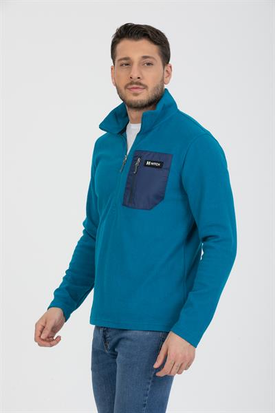 Yarım Fermuarlı Cepli Selanik Hırka