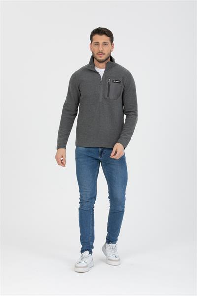 Yarım Fermuarlı Cepli Selanik Hırka