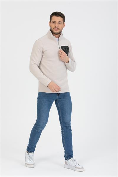 Yarım Fermuarlı Cepli Selanik Hırka