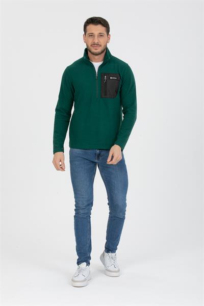 Yarım Fermuarlı Cepli Selanik Hırka