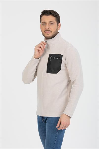 Yarım Fermuarlı Cepli Selanik Hırka