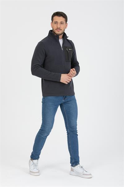 Yarım Fermuarlı Cepli Selanik Hırka