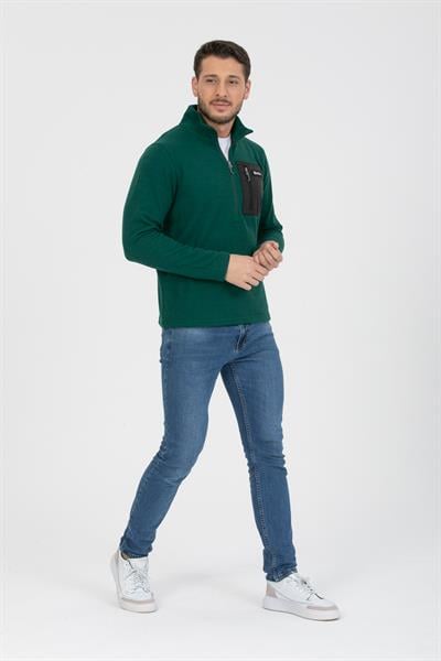 Yarım Fermuarlı Cepli Selanik Hırka