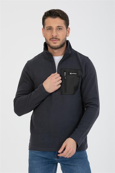 Yarım Fermuarlı Cepli Selanik Hırka