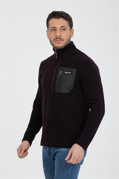 Yarım Fermuarlı Cepli Selanik Hırka