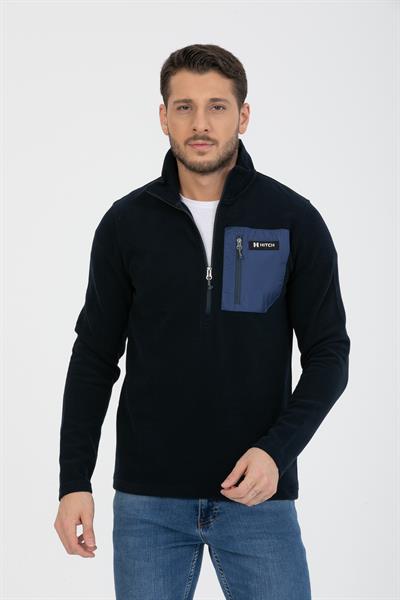 Yarım Fermuarlı Cepli Selanik Hırka