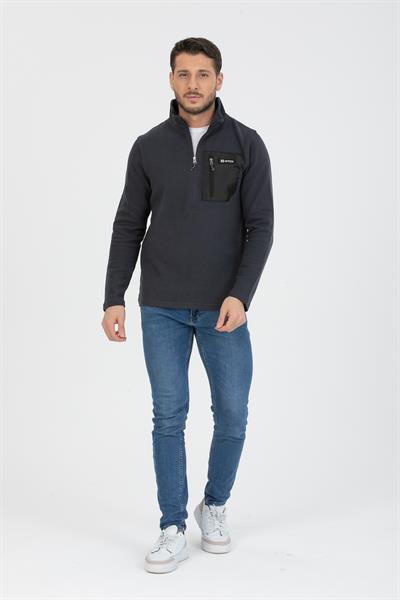 Yarım Fermuarlı Cepli Selanik Hırka