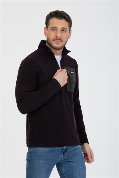 Yarım Fermuarlı Cepli Selanik Hırka