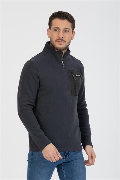 Yarım Fermuarlı Cepli Selanik Hırka