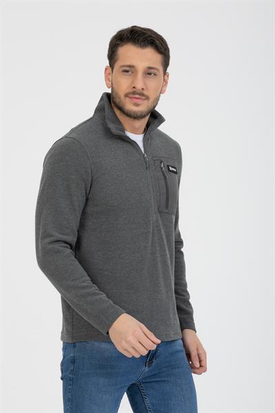 Yarım Fermuarlı Cepli Selanik Hırka