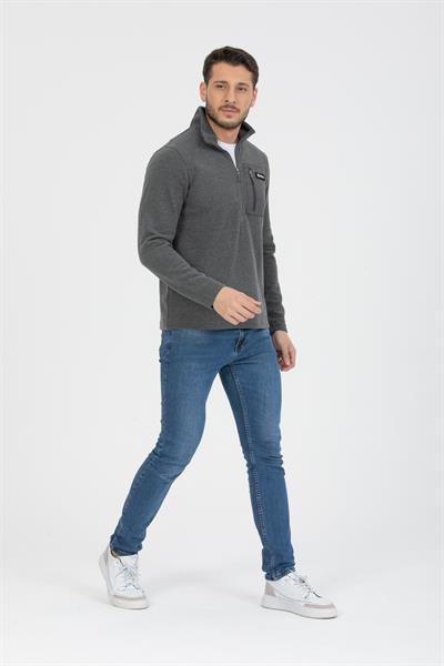 Yarım Fermuarlı Cepli Selanik Hırka