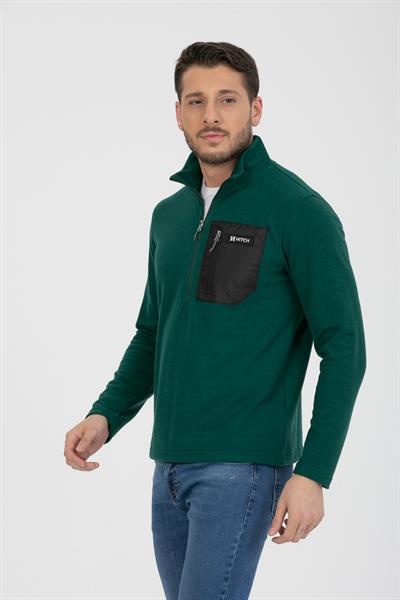 Yarım Fermuarlı Cepli Selanik Hırka