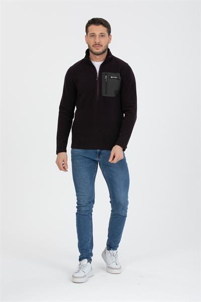 Yarım Fermuarlı Cepli Selanik Hırka