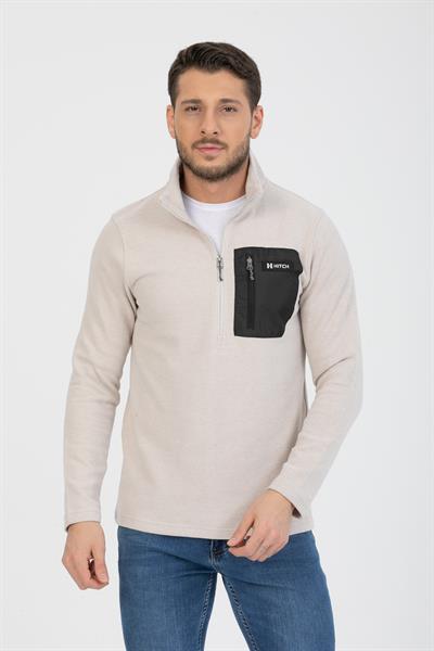 Yarım Fermuarlı Cepli Selanik Hırka