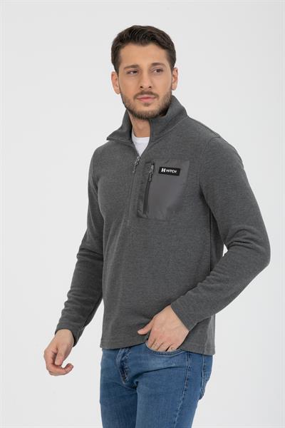 Yarım Fermuarlı Cepli Selanik Hırka