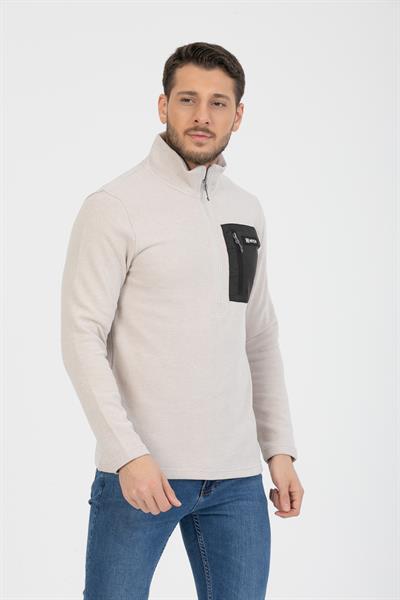 Yarım Fermuarlı Cepli Selanik Hırka