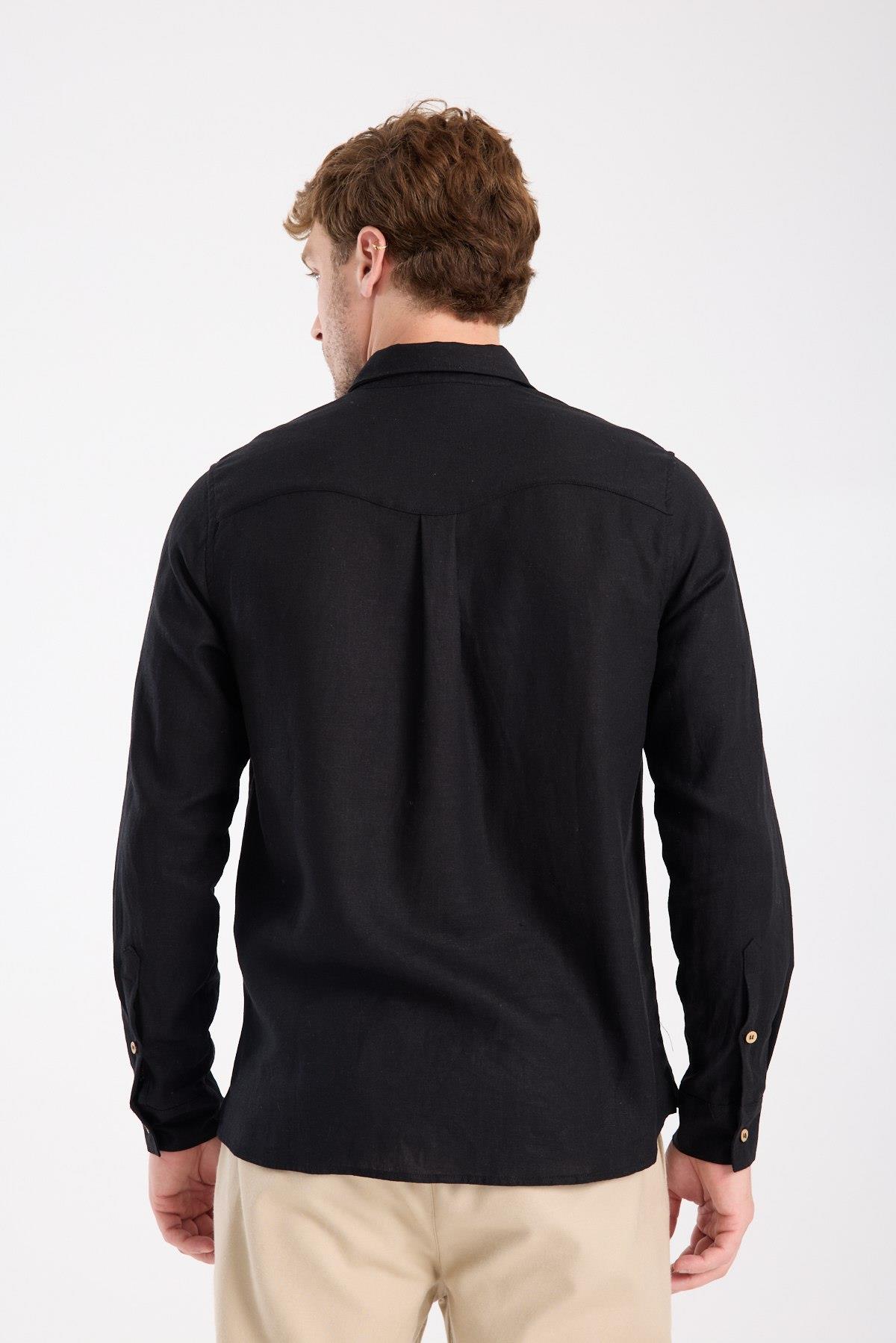 Düğmeli Keten Gömlek