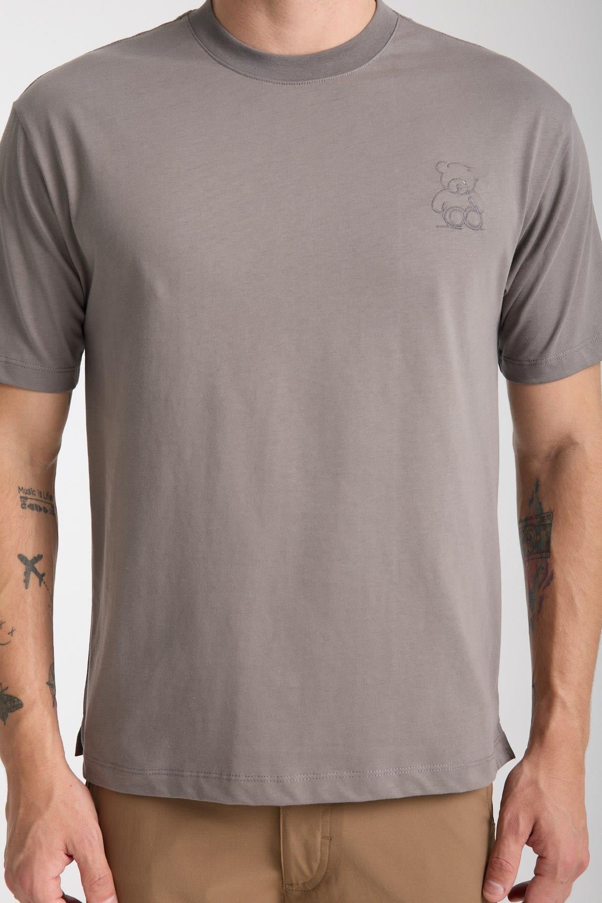Erkek %100 Pamuk Relax Ayı Nakışlı T-Shirt