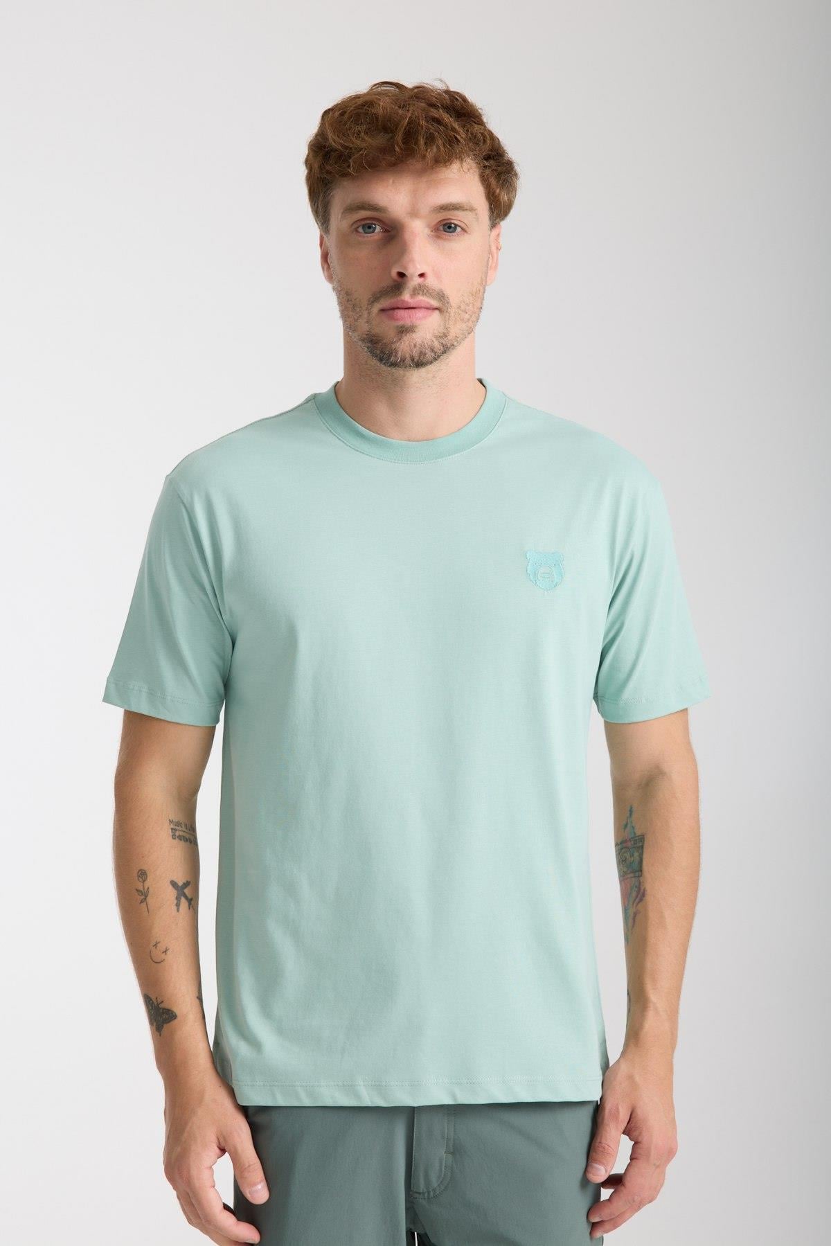 Erkek %100 Pamuk Relax Fit Vahşi Ayı Nakışlı T-Shirt