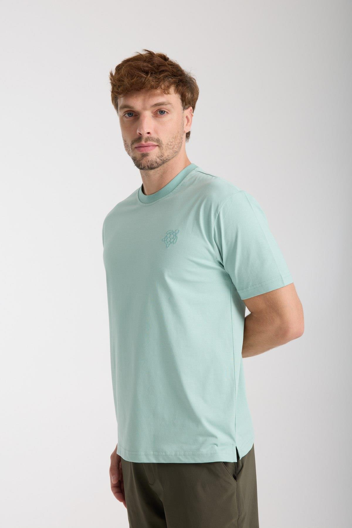 Erkek %100 Pamuk Relax Kaplumbağa Nakışlı T-Shirt