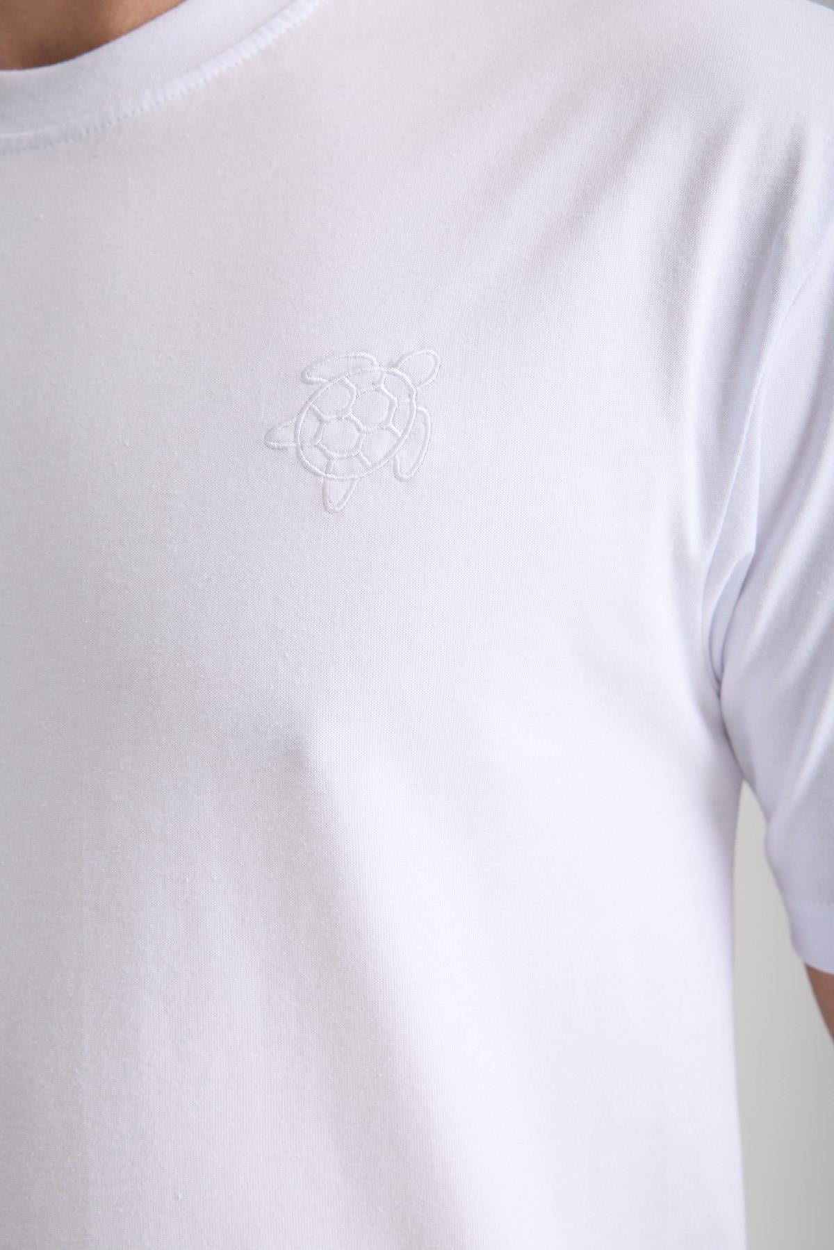 Erkek %100 Pamuk Relax Kaplumbağa Nakışlı T-Shirt