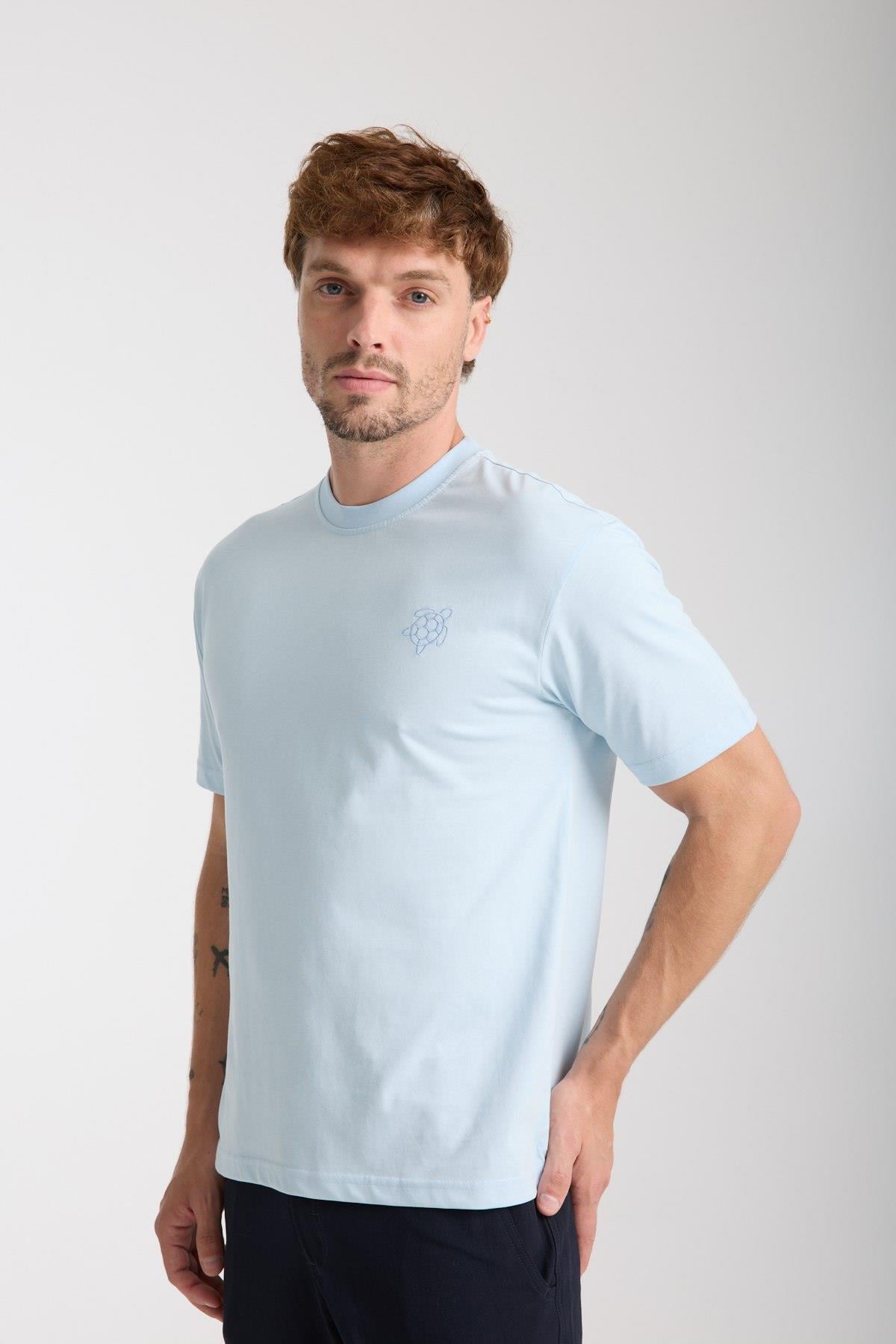 Erkek %100 Pamuk Relax Kaplumbağa Nakışlı T-Shirt