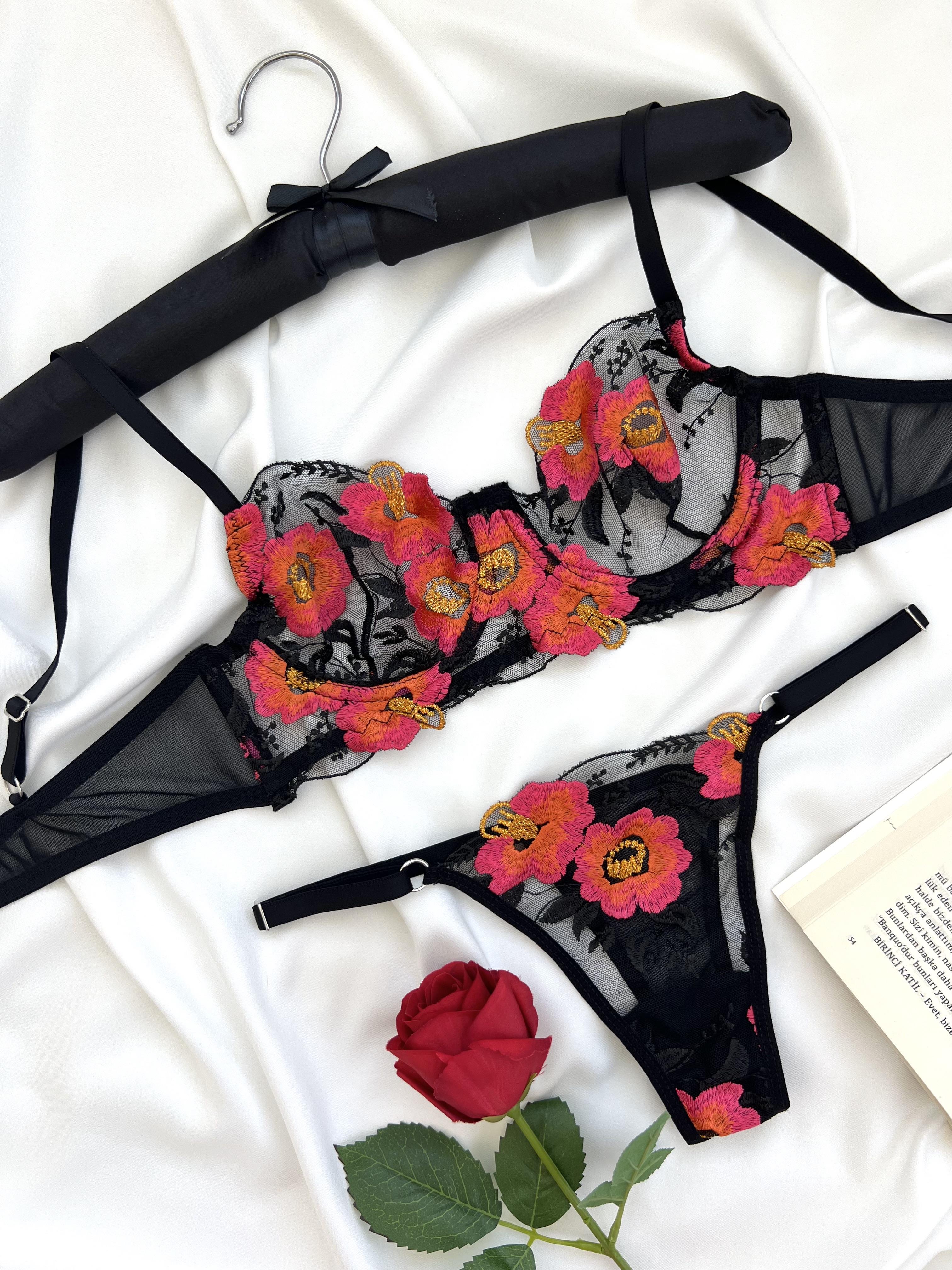 Mona Balenli Brode İç Çamaşırı Takımı Siyah