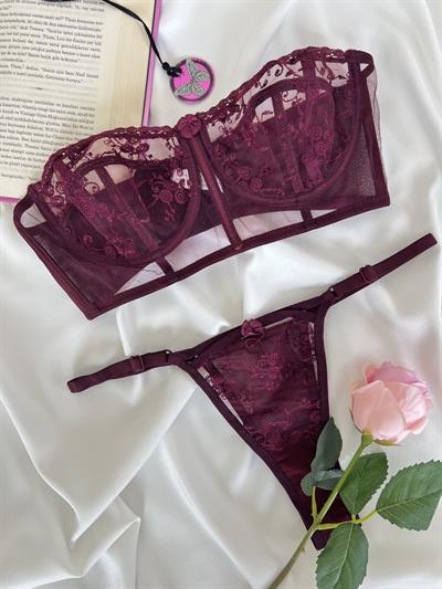 Candice Bordo Brode Balenli Kapsız Ayarlanabilir Büstiyer Takım