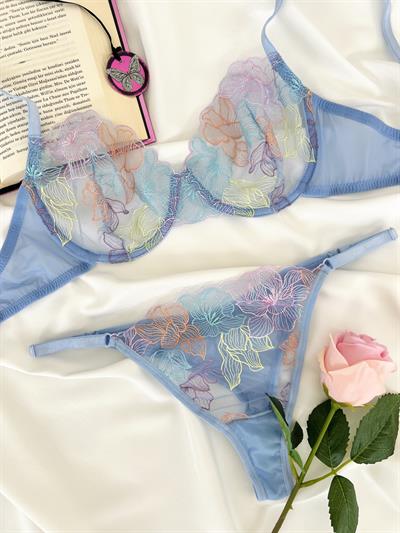 Fairytale Bebe Mavisi Kapsız Balenli Brode İç Çamaşırı Takımı