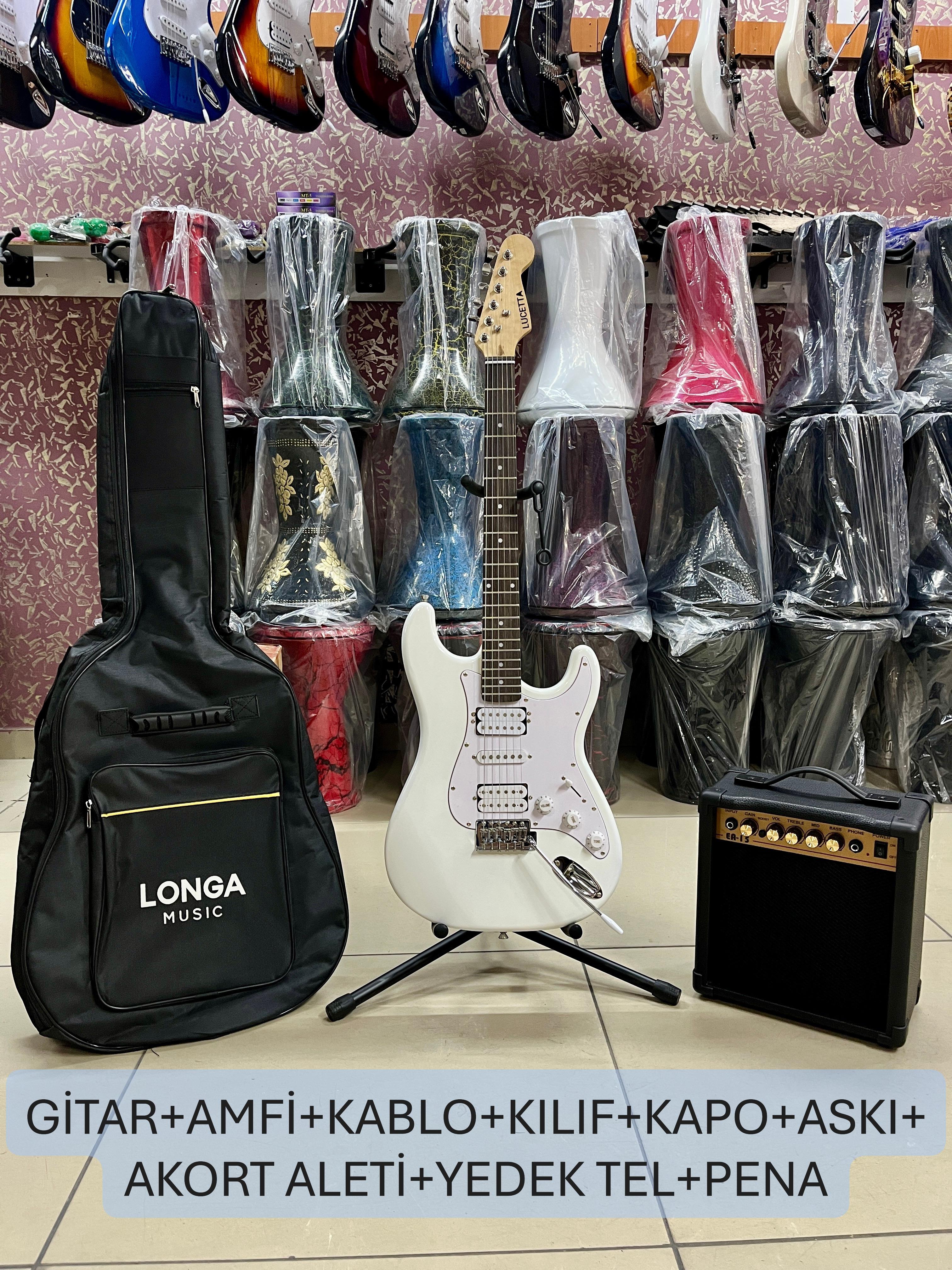 2 HUMBUCKER 1 SINGLE BEYAZ ELEKTRO GİTAR SETİ 15 WATT AMFİ KILIF DAHİL