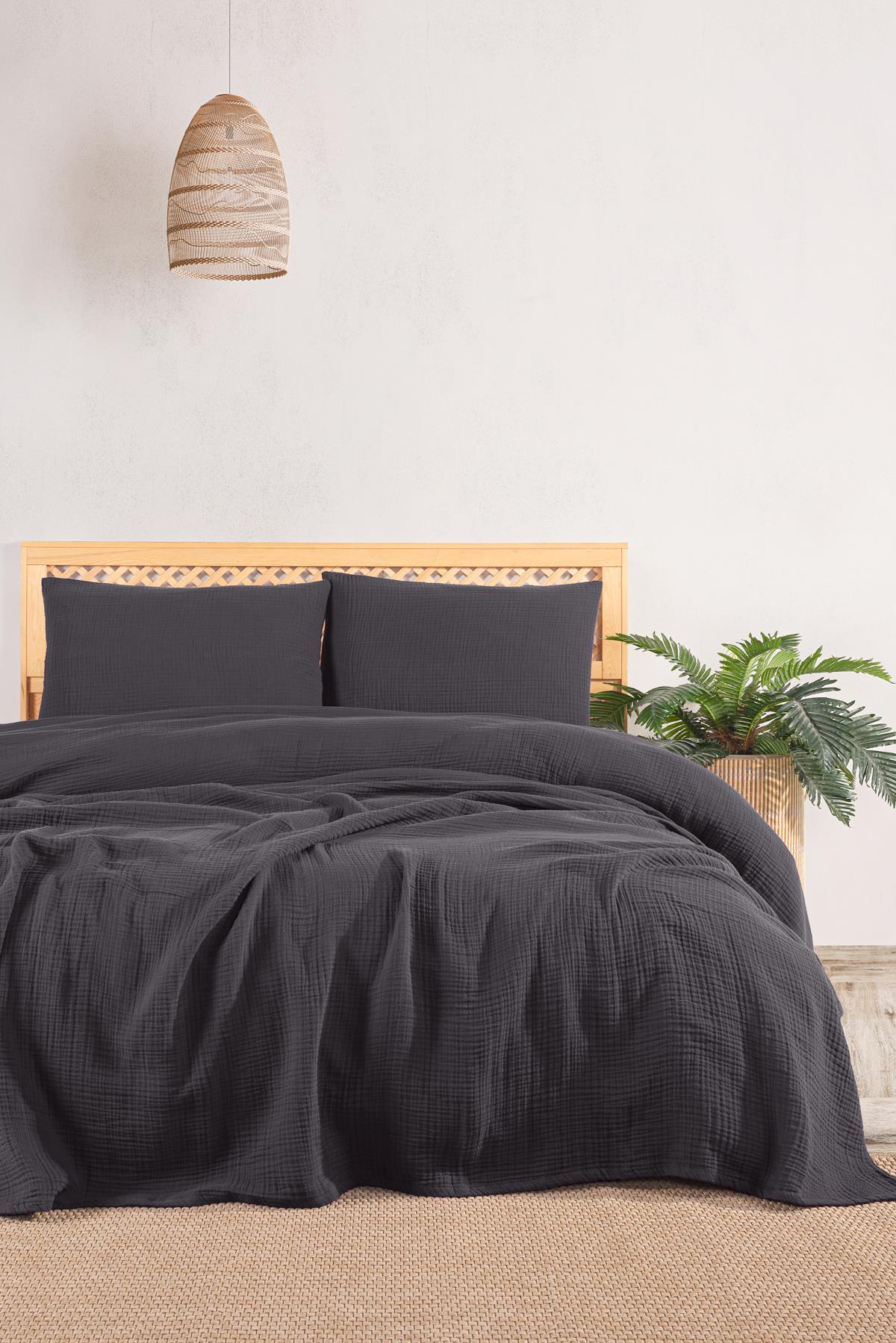 MylasaHome Definite Tek Kişilik Siyah Yatak Örtüsü Seti 180X230cm