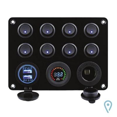 Switch Panel 8 Anahtarlı Voltmetre ve USB Şarjlı