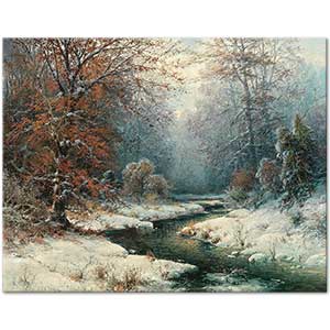Adolf Kaufmann River Landscape In Winter Art Print
