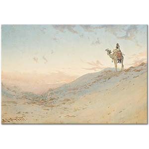 Augustus Osborne Lamplough An Arab On A Camel Surveying The Desert At Dusk Art Print