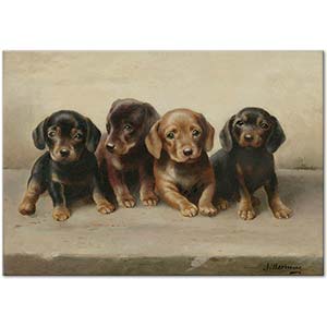 Carl Reichert Four Dachshund Puppies Art Print