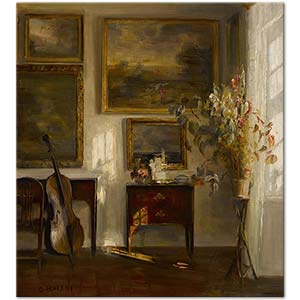 Carl Vilhelm Holsoe Interior With Cello Art Print
