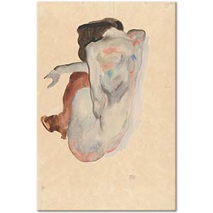 Egon Schiele Crouching Nude in Shoes and Black Stockings Art Print