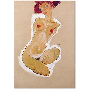 Egon Schiele Squatting Female Nude Art Print