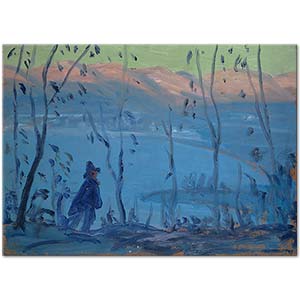 Ernesto Schiess Evening Walk Above a Southern Lake Art Print