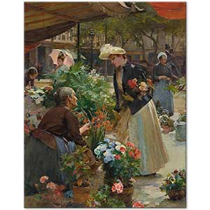 Louis Marie de Schryver Paris – The Flower Market on the Île de la Cité Art Print