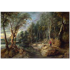 Peter Paul Rubens A Shepherd with his Flock in a Woody Landscape Art Print