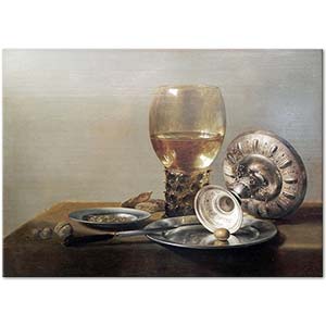 Pieter Claesz Şarap Kadehi ve Gümüş Kase ile Natürmort Kanvas Tablo