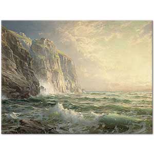 William Trost Richards Rocky Cliff with Stormy Sea, Cornwall Art Print