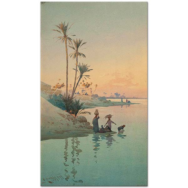 Augustus Osborne Lamplough Collecting Water At The River Bank Art Print