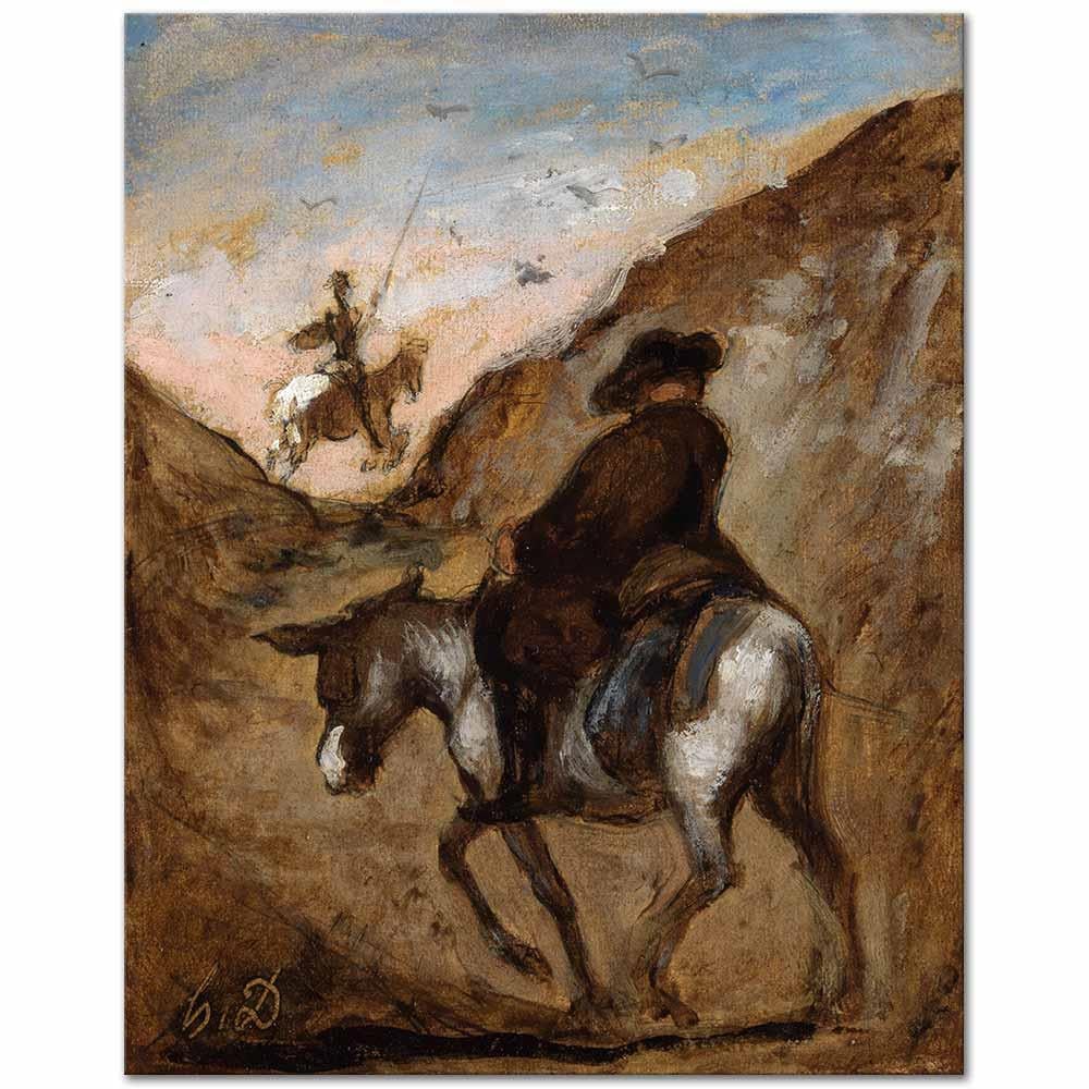 Stampa Su Tela Con Cornice 1art1 – Don Chisciotte E Sancio Panza Di Honoré Daumier (1868), Dimensioni 91x61cm, Cornice Verde In Plastica Con Vetro Acrilico, Stile Retro - 2