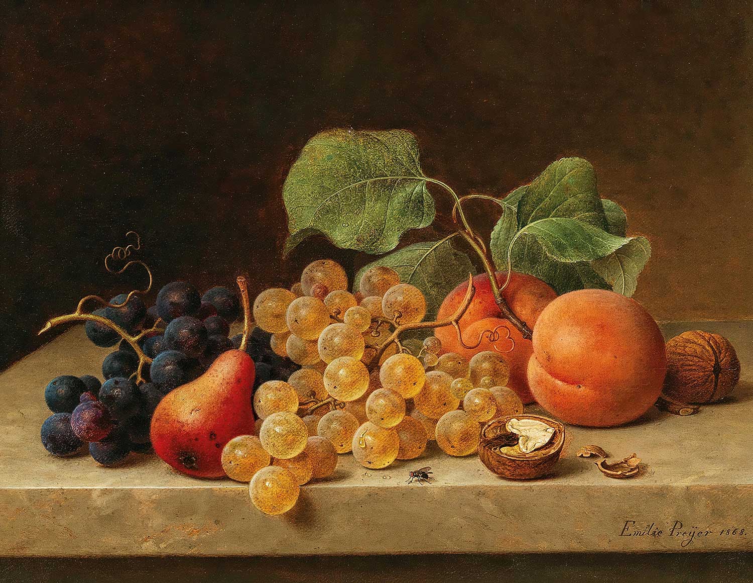 Emilie Preyer Still Life with Grapes, Peaches, a Pear and Nuts Art Print