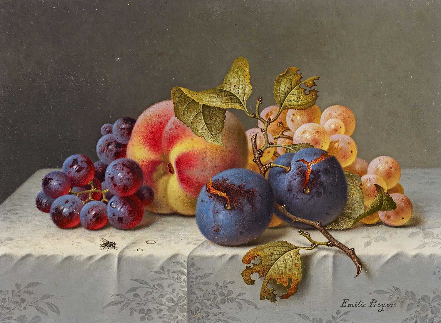 Emilie Preyer Still Life with Peach Grapes and Plums Art Print